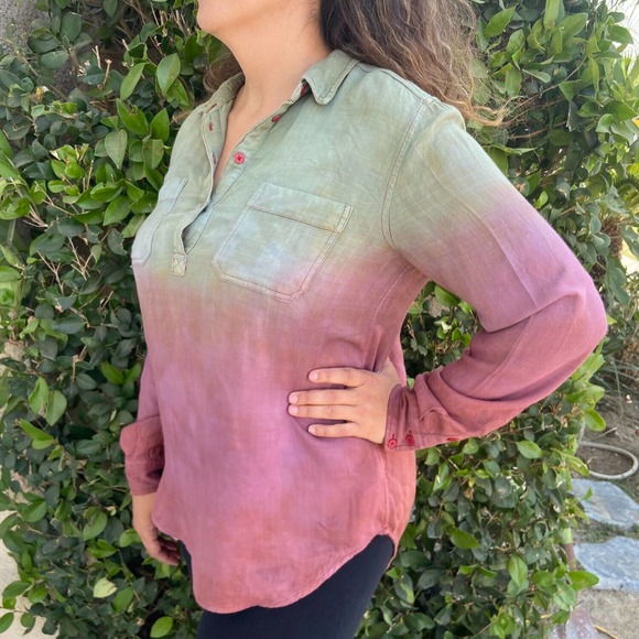 Earthy Green to Wine Red ReDyed Ombre Tunic Long Sleeve Large - Picture 2 of 4